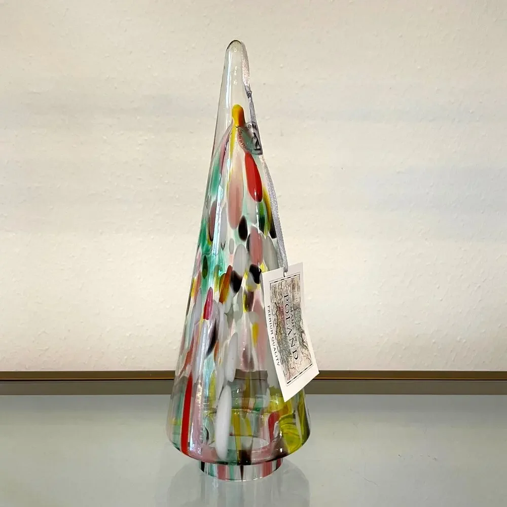 Art Glass CHRISTMAS TREE 10in Pop of Color Marbled Handmade in Poland NEW